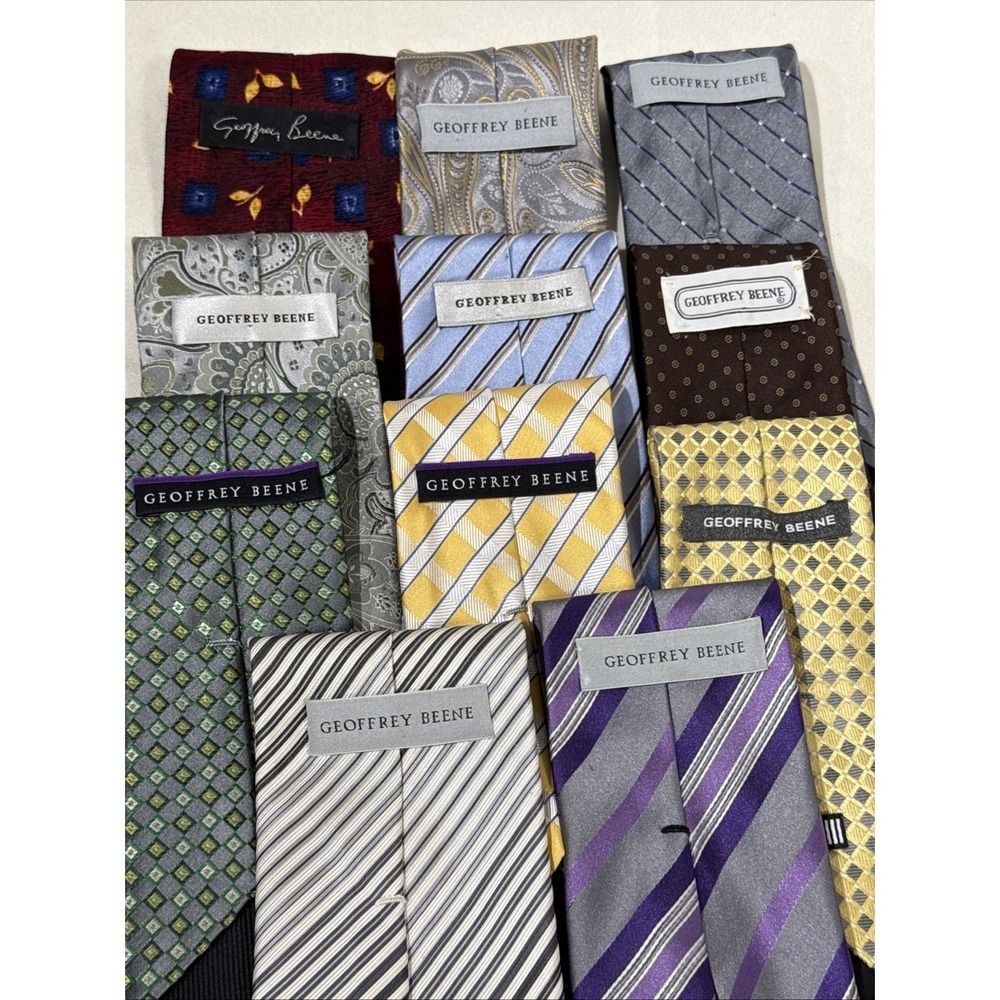 11 Geoffrey Beene Men's Neck Ties Paisley Striped Geometric Lot Silk & Polyester